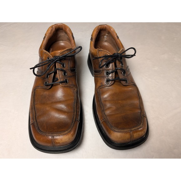 Vintage 02/06 Clarks Mens Brown Leather Square Toe Lace Up Dress Shoes Size 9.5M - Picture 2 of 13